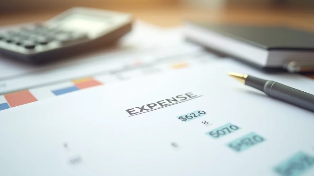 Lista de revisión de gastos con anotaciones sobre una superficie de trabajo
