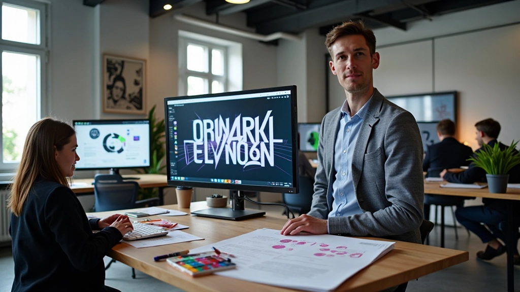 Estúdio de design criativo com trabalhos de animação de tipografia em exibição