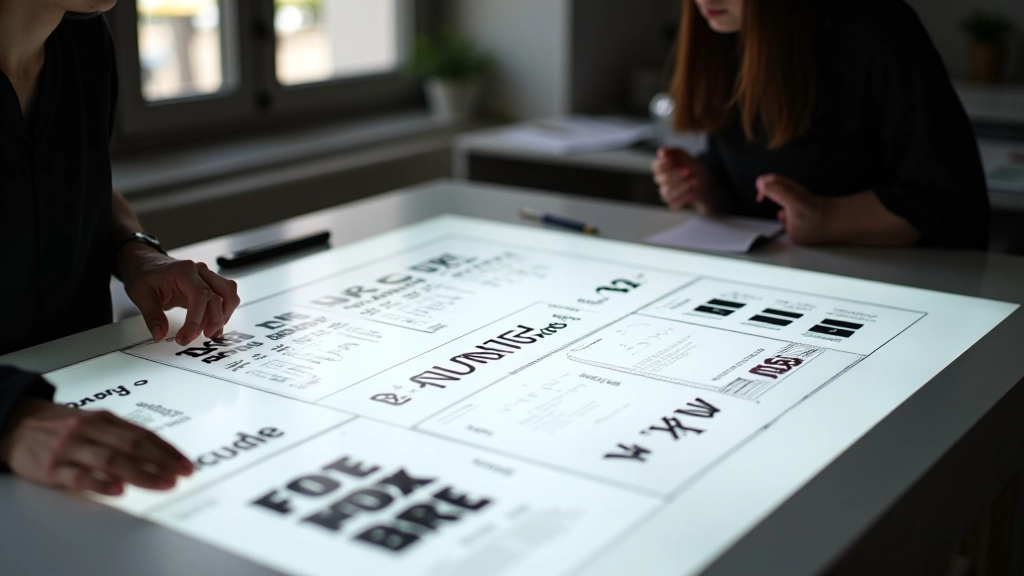 Storyboard com quadros mostrando sequência de títulos animados em diferentes fases de movimento
